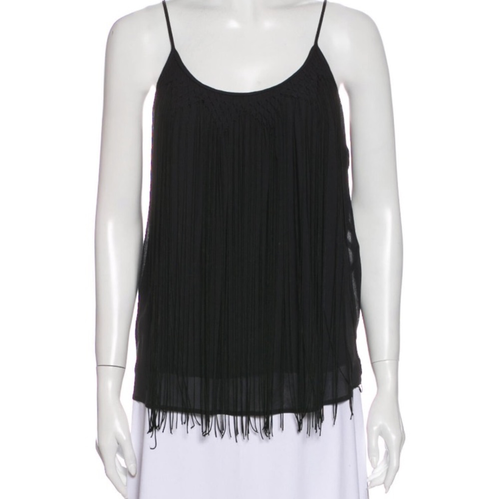 Joie silk black fringed scoop neck tank